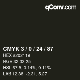 カラーコード: CMYK 3 / 0 / 24 / 87 | qconv.com