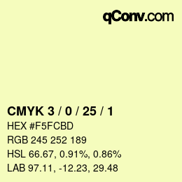 Farbcode: CMYK 3 / 0 / 25 / 1 | qconv.com