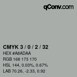 カラーコード: CMYK 3 / 0 / 2 / 32 | qconv.com