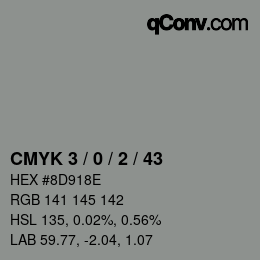 カラーコード: CMYK 3 / 0 / 2 / 43 | qconv.com