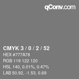 Farbcode: CMYK 3 / 0 / 2 / 52 | qconv.com