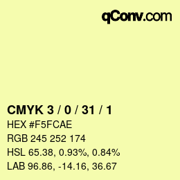 Farbcode: CMYK 3 / 0 / 31 / 1 | qconv.com