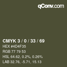 カラーコード: CMYK 3 / 0 / 33 / 69 | qconv.com