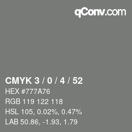 Farbcode: CMYK 3 / 0 / 4 / 52 | qconv.com