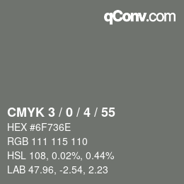 カラーコード: CMYK 3 / 0 / 4 / 55 | qconv.com