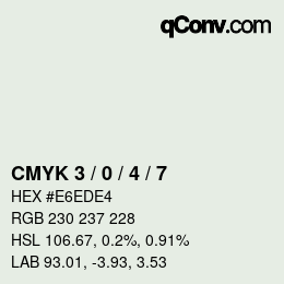 カラーコード: CMYK 3 / 0 / 4 / 7 | qconv.com