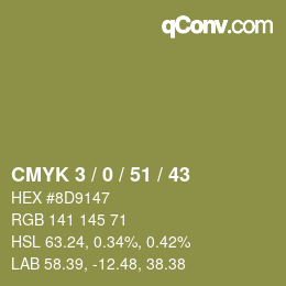 カラーコード: CMYK 3 / 0 / 51 / 43 | qconv.com