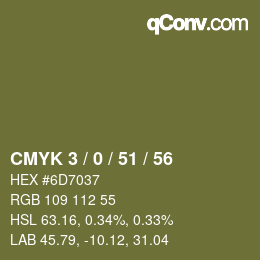 Farbcode: CMYK 3 / 0 / 51 / 56 | qconv.com