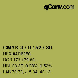 Farbcode: CMYK 3 / 0 / 52 / 30 | qconv.com