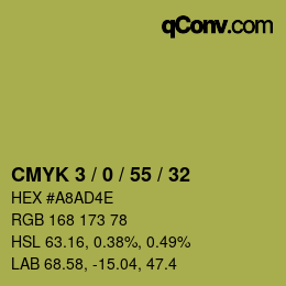 カラーコード: CMYK 3 / 0 / 55 / 32 | qconv.com