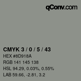 Color code: CMYK 3 / 0 / 5 / 43 | qconv.com