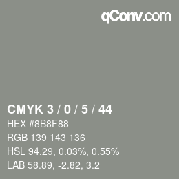 Farbcode: CMYK 3 / 0 / 5 / 44 | qconv.com