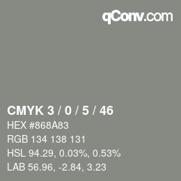 カラーコード: CMYK 3 / 0 / 5 / 46 | qconv.com