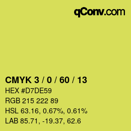 カラーコード: CMYK 3 / 0 / 60 / 13 | qconv.com