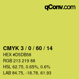 カラーコード: CMYK 3 / 0 / 60 / 14 | qconv.com
