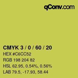 カラーコード: CMYK 3 / 0 / 60 / 20 | qconv.com