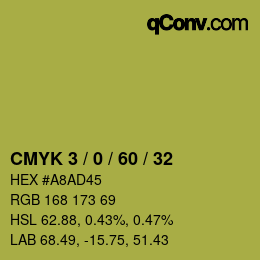 カラーコード: CMYK 3 / 0 / 60 / 32 | qconv.com