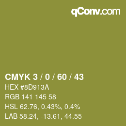カラーコード: CMYK 3 / 0 / 60 / 43 | qconv.com