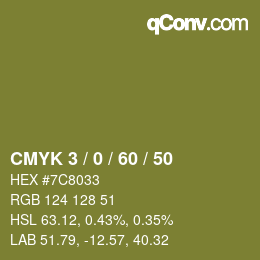 カラーコード: CMYK 3 / 0 / 60 / 50 | qconv.com