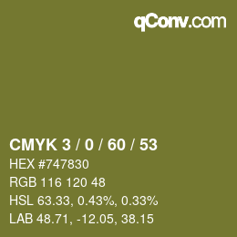 カラーコード: CMYK 3 / 0 / 60 / 53 | qconv.com