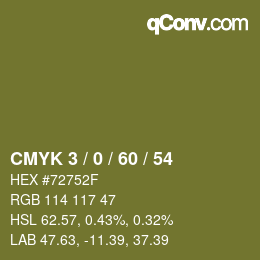 颜色代码: CMYK 3 / 0 / 60 / 54 | qconv.com