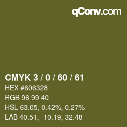 カラーコード: CMYK 3 / 0 / 60 / 61 | qconv.com
