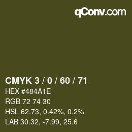 カラーコード: CMYK 3 / 0 / 60 / 71 | qconv.com