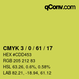 カラーコード: CMYK 3 / 0 / 61 / 17 | qconv.com