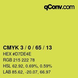 カラーコード: CMYK 3 / 0 / 65 / 13 | qconv.com
