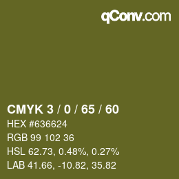 カラーコード: CMYK 3 / 0 / 65 / 60 | qconv.com