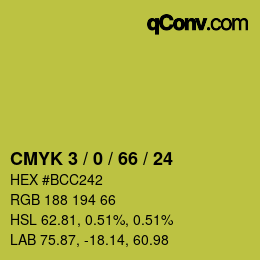 カラーコード: CMYK 3 / 0 / 66 / 24 | qconv.com