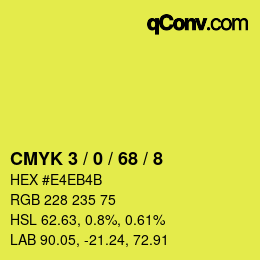 Farbcode: CMYK 3 / 0 / 68 / 8 | qconv.com