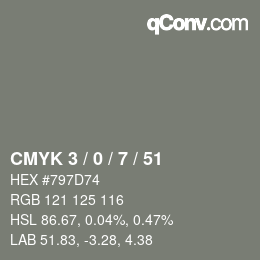 カラーコード: CMYK 3 / 0 / 7 / 51 | qconv.com