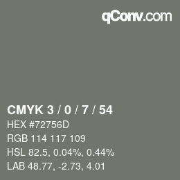 颜色代码: CMYK 3 / 0 / 7 / 54 | qconv.com