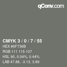 Color code: CMYK 3 / 0 / 7 / 55 | qconv.com