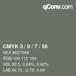 Color code: CMYK 3 / 0 / 7 / 56 | qconv.com