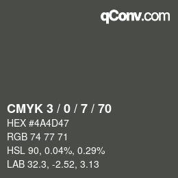 カラーコード: CMYK 3 / 0 / 7 / 70 | qconv.com