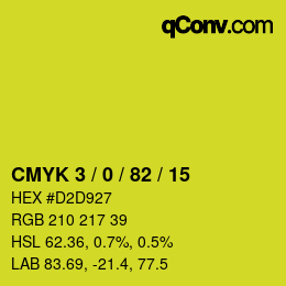 カラーコード: CMYK 3 / 0 / 82 / 15 | qconv.com