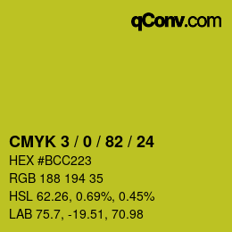 Color code: CMYK 3 / 0 / 82 / 24 | qconv.com