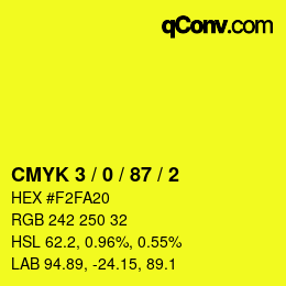 カラーコード: CMYK 3 / 0 / 87 / 2 | qconv.com