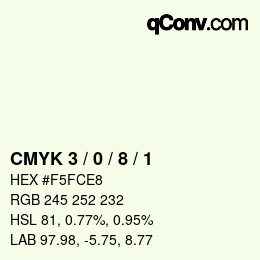 Farbcode: CMYK 3 / 0 / 8 / 1 | qconv.com