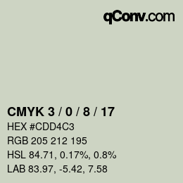 カラーコード: CMYK 3 / 0 / 8 / 17 | qconv.com