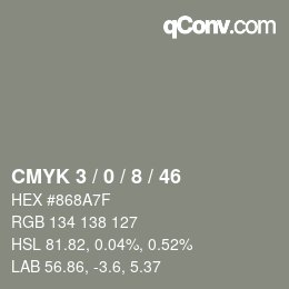 カラーコード: CMYK 3 / 0 / 8 / 46 | qconv.com