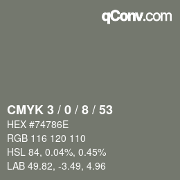 カラーコード: CMYK 3 / 0 / 8 / 53 | qconv.com