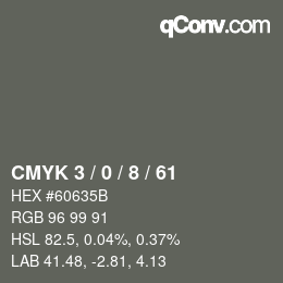 カラーコード: CMYK 3 / 0 / 8 / 61 | qconv.com