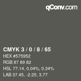 カラーコード: CMYK 3 / 0 / 8 / 65 | qconv.com