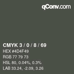 カラーコード: CMYK 3 / 0 / 8 / 69 | qconv.com