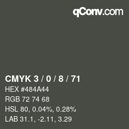 カラーコード: CMYK 3 / 0 / 8 / 71 | qconv.com