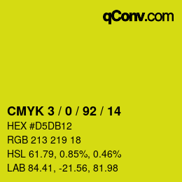 カラーコード: CMYK 3 / 0 / 92 / 14 | qconv.com