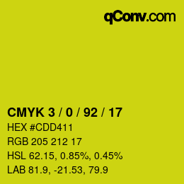 カラーコード: CMYK 3 / 0 / 92 / 17 | qconv.com